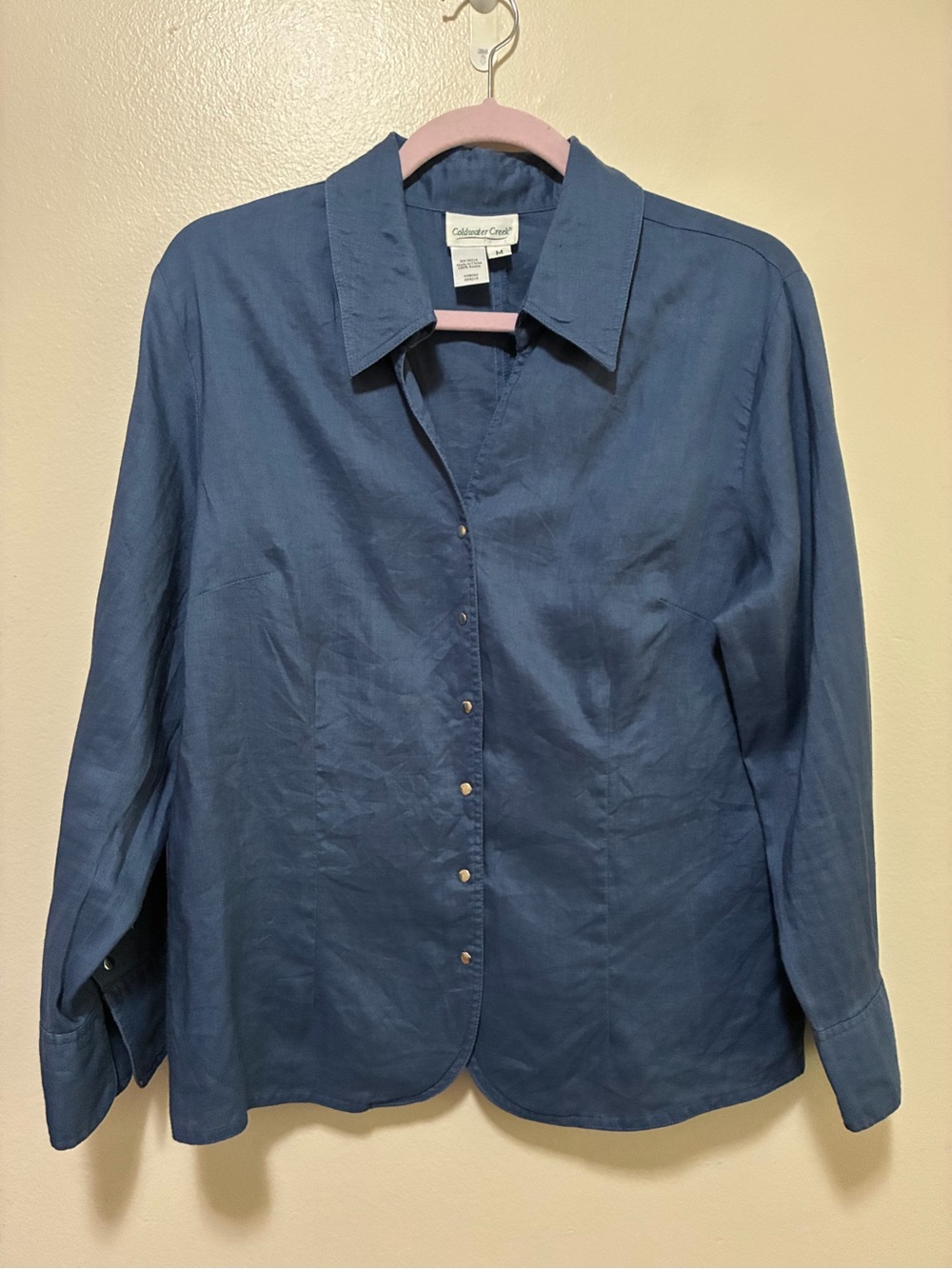 Coldwater Creek Blue Snap Front Ramie Shirt size medium
